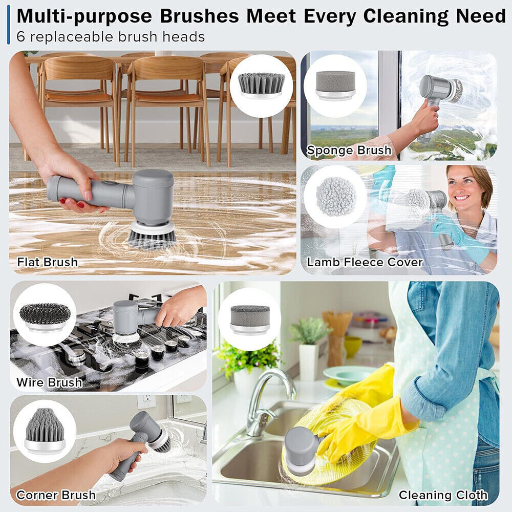 Electric Spin Scrubber Brush – 8-in-1 Rechargeable Cleaning Tool for Bathroom, Kitchen & Tiles