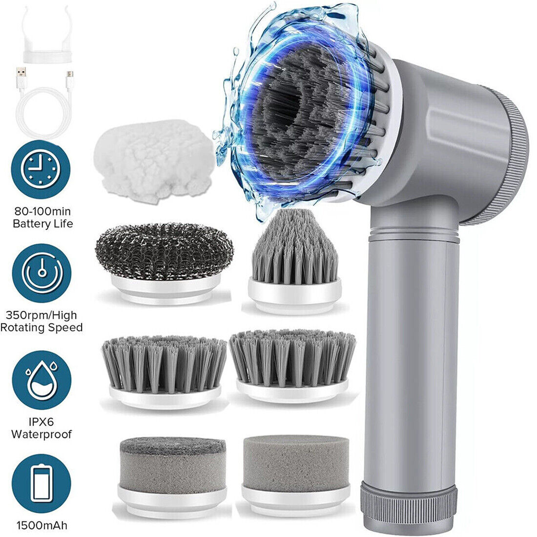 Electric Spin Scrubber Brush – 8-in-1 Rechargeable Cleaning Tool for Bathroom, Kitchen & Tiles